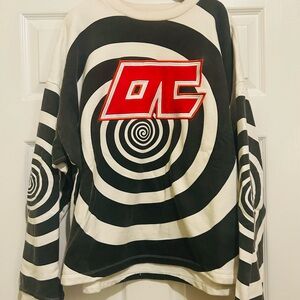 Opening Ceremony Black & White Spiral Crewneck Sweater with Red OC Patching